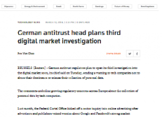 El jefe antimonopolio alemán planea una tercera investigación de mercado digital