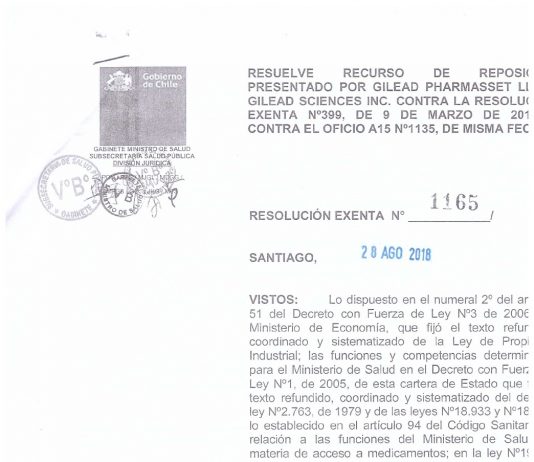 Ministro de Salud Emilio Santelices rechaza recurso de Farmacéutica Gilead y autoriza uso licencia obligatoria para medicamentos para Hepatitis C
