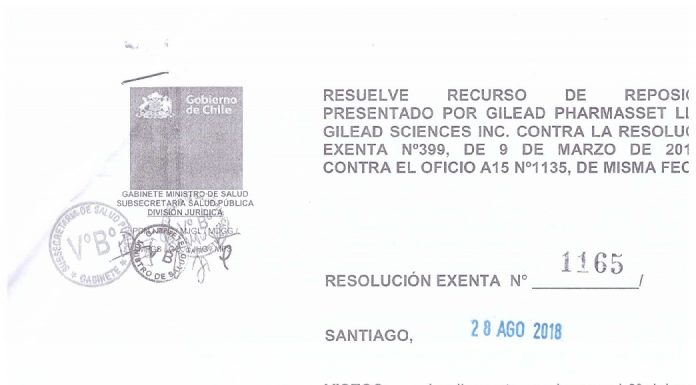 Ministro de Salud Emilio Santelices rechaza recurso de Farmacéutica Gilead y autoriza uso licencia obligatoria para medicamentos para Hepatitis C
