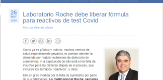 Laboratorio Roche debe liberar fórmula para reactivos de test Covid