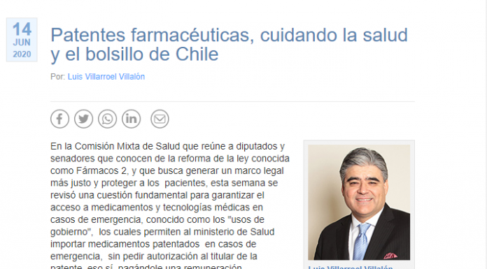 Patentes farmacéuticas, cuidando la salud y el bolsillo de Chile