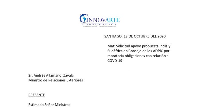 CARTA SOCIEDAD CIVIL APOYO A LA PROPUESTA DE MORATORIA ADPIC PARA MEDICAMENTOS COVID