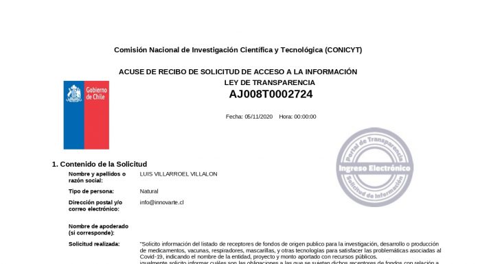 INNOVARTE solicita información a la Comisión Nacional de Investigación Científica y Tecnológica (CONICYT)