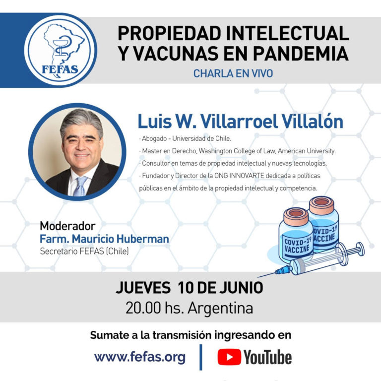 El 10 de junio se realizará la charla en vivo Propiedad Intelectual y Vacunas en Pandemia