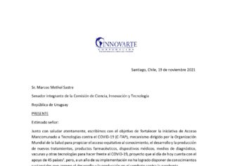 Innovarte envía carta a congresistas de Chile, Perú, Ecuador y Uruguay con recomendaciones para generar incentivos que permitan compartir tecnologías en C-TAP de la OMS