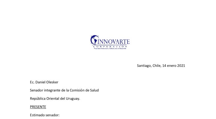 Innovarte envía carta a congresistas de Uruguay con recomendaciones para generar incentivos que permitan compartir tecnologías en C-TAP de la OMS y promover su implementación
