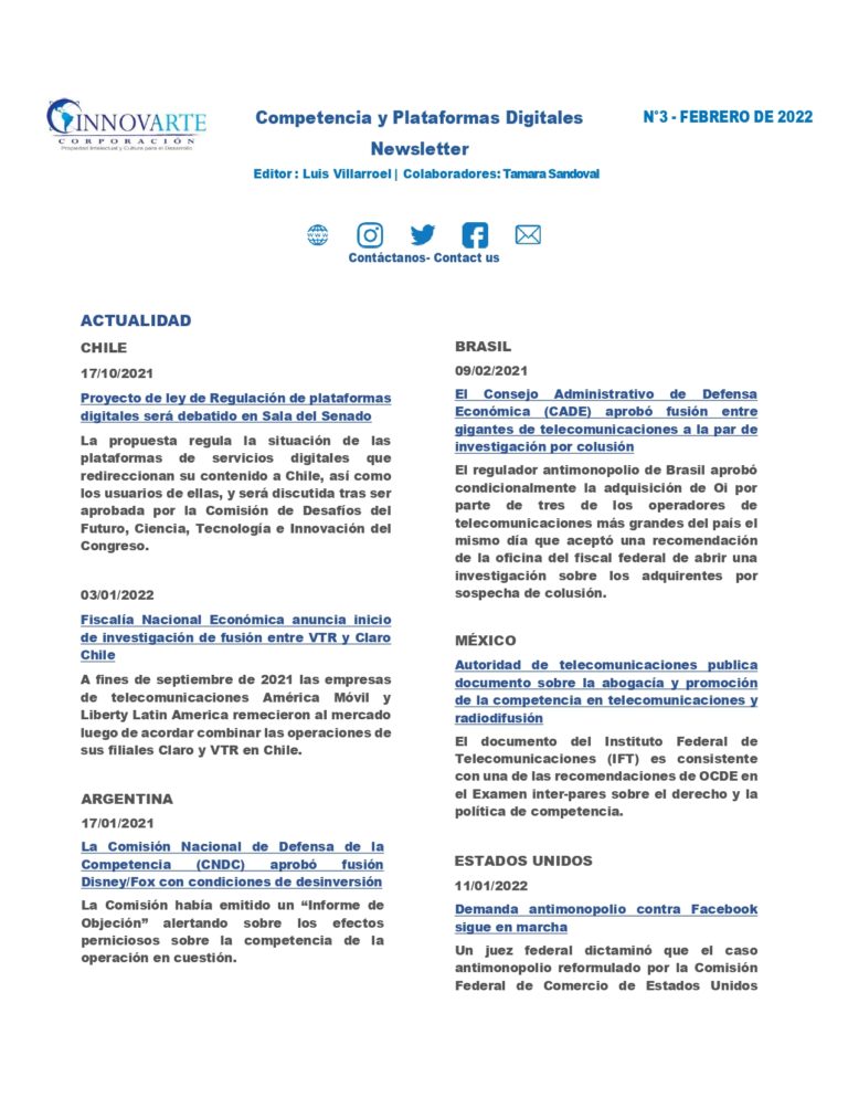 Newsletter sobre Libre Competencia y Plataformas Digitales – III