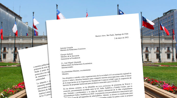 MÉDICOS SIN FRONTERAS, INNOVARTE ONG Y OTRAS ORGANIZACIONES DE LA SOCIEDAD CIVIL ENVIAMOS CARTA A AUTORIDADES DE CHILE PARA APOYAR WAIVER.
