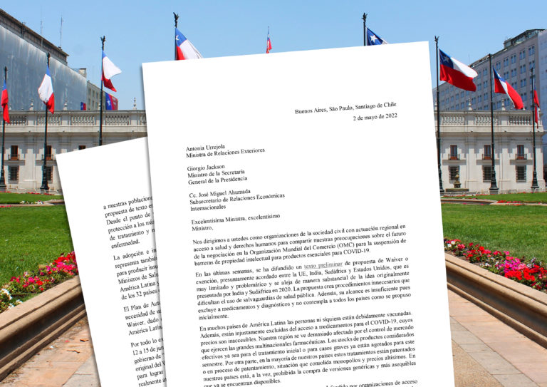 MÉDICOS SIN FRONTERAS, INNOVARTE ONG Y OTRAS ORGANIZACIONES DE LA SOCIEDAD CIVIL ENVIAMOS CARTA A AUTORIDADES DE CHILE PARA APOYAR WAIVER.