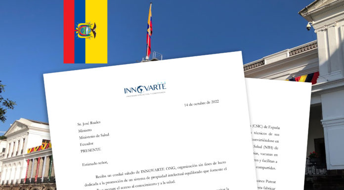 INNOVARTE ONG envia carta a Ministro de Salud de Ecuador para promover la implementación del Fondo de Acceso Mancomunado a la Tecnología contra COVID-19 C-Tap INNOVARTE ONG envia carta a Ministro de Salud de Ecuador para promover la implementación del Fondo de Acceso Mancomunado a la Tecnología contra COVID-19 C-Tap