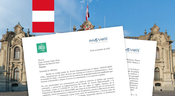 INNOVARTE ONG envía carta a Ministro de Salud de Perú para promover la implementación del Fondo de Acceso Mancomunado a la Tecnología contra COVID-19 C-Tap INNOVARTE ONG envía carta a Ministro de Salud de Perú para promover la implementación del Fondo de Acceso Mancomunado a la Tecnología contra COVID-19 C-Tap
