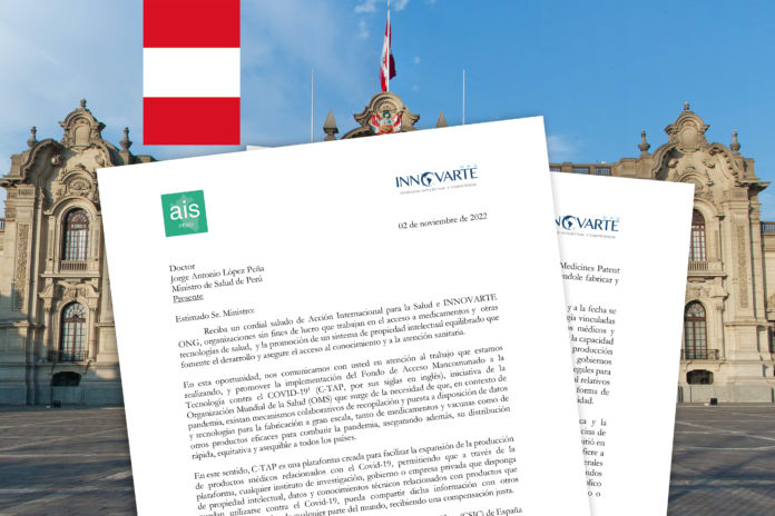 INNOVARTE ONG envía carta a Ministro de Salud de Perú para promover la implementación del Fondo de Acceso Mancomunado a la Tecnología contra COVID-19 C-Tap