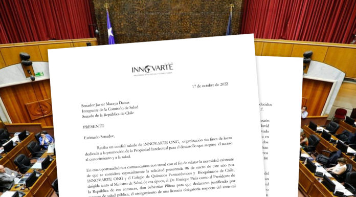 INNOVARTE ONG contacta a Diputados y Senadores de Chile solicitando una Licencia Obligatoria para Paxlovid. INNOVARTE ONG envía contacta a Diputados y Senadores de Chile solicitando una Licencia Obligatoria para Paxlovid.