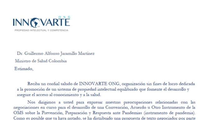 Innovarte envía cartas a Ministerios de Salud y Misiones de LATAM sobre Tratado de Pandemias