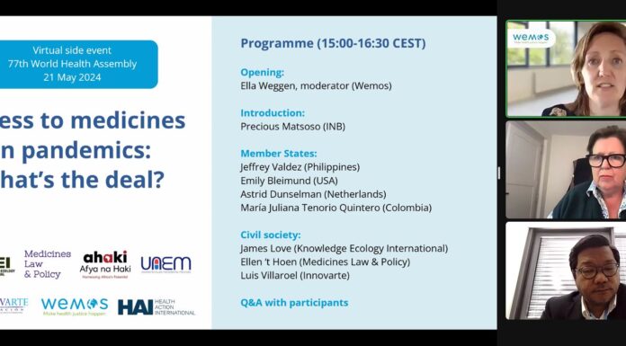 Con éxito se desarrolló el WHA77 side event – Access to medicines in pandemics: what’s the deal?