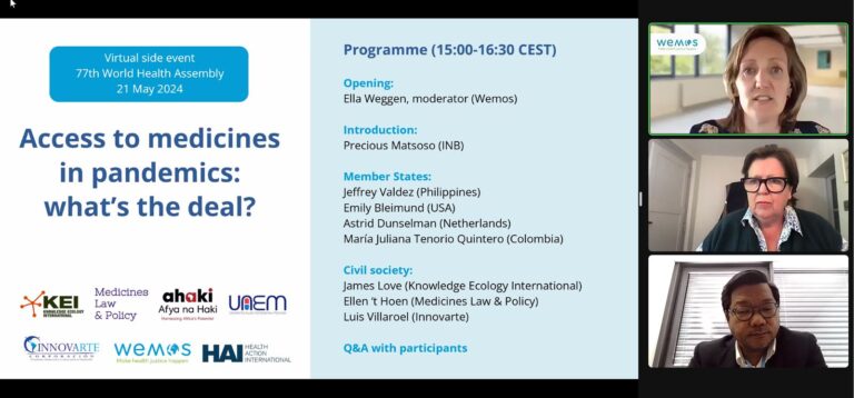 Con éxito se desarrolló el WHA77 side event – Access to medicines in pandemics: what’s the deal?