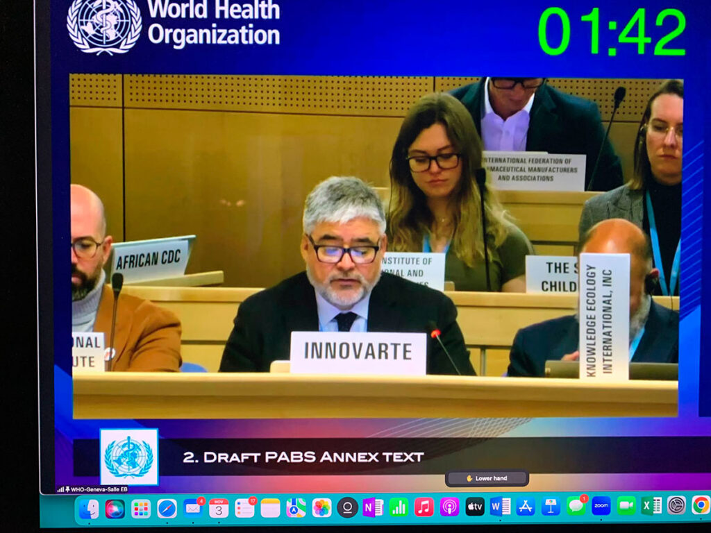 Intervención de Innovarte ONG – Debate sobre el Anexo del PABS de la OMS3 de noviembre de 2025, Ginebra.